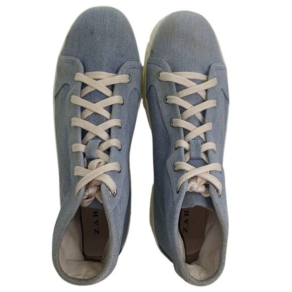 Zara Womens Blue Denim Platform High Top Sneakers - Size 9.5 - Picture 5 of 6